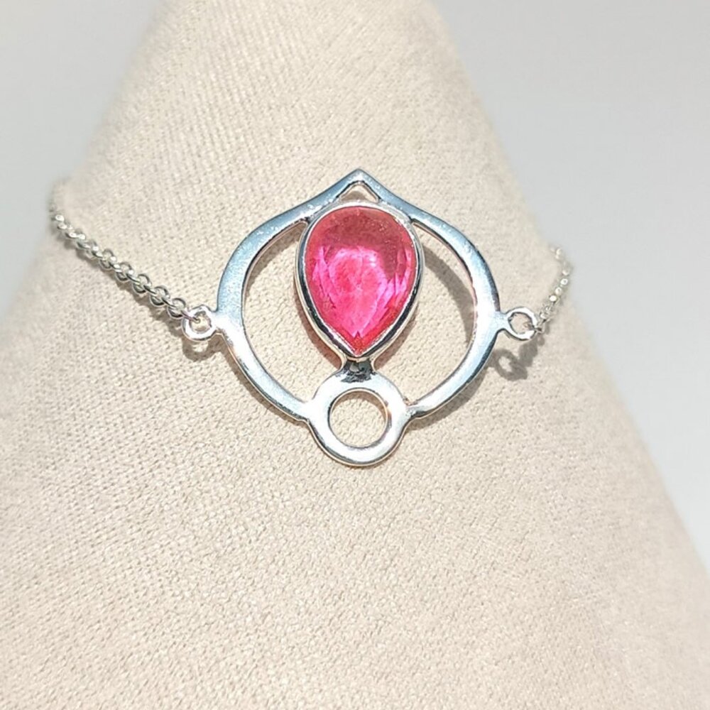 925 Sterling Silver Pink Kunzite Chain Bracelet Gift For Her